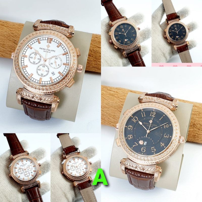 Jam Tangan Analog Pria Patek Philip PP7777 Double Display Chronograph Semi Super