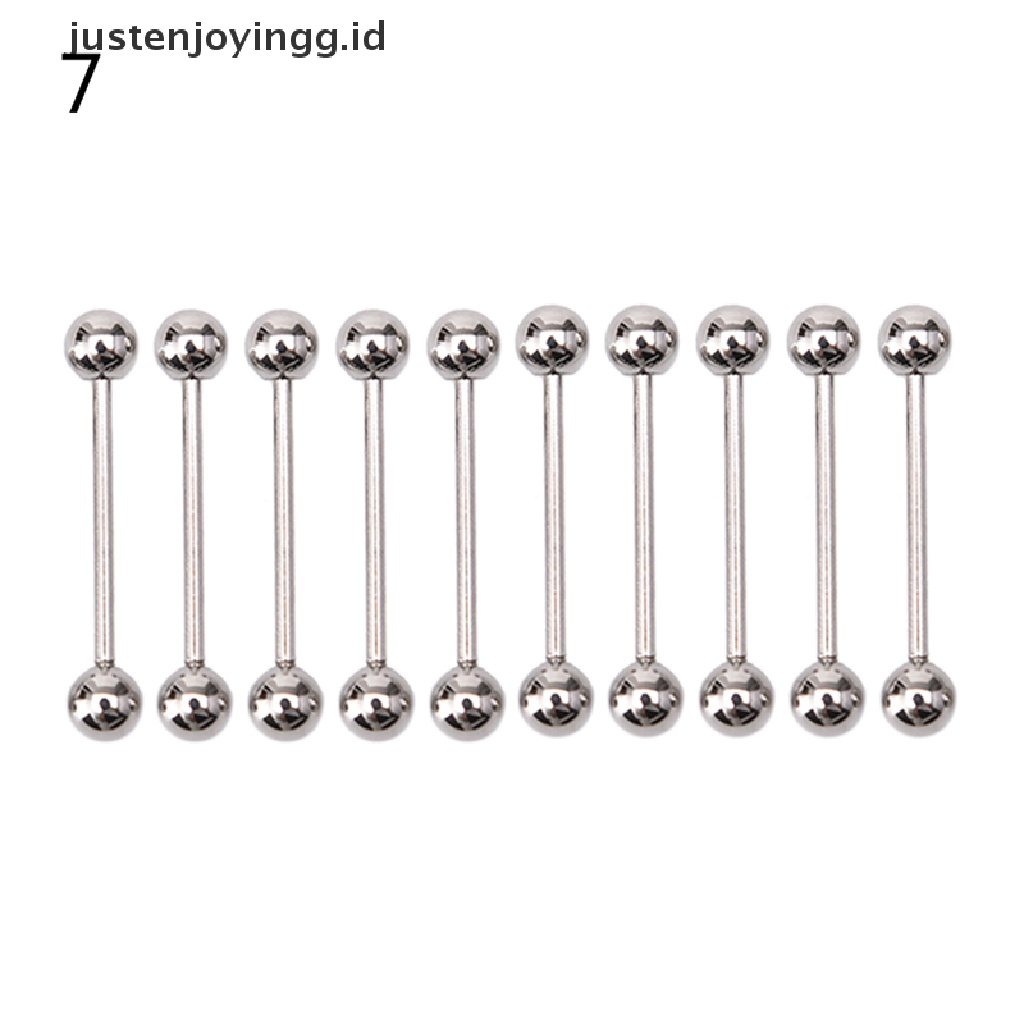 10 Pcs Cincin Tindik Lidah Puting Bentuk Barbel Bahan Stainless Steel