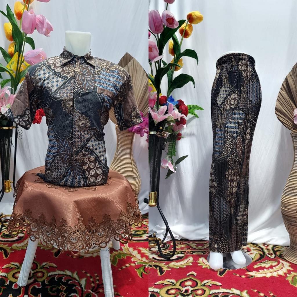 Gallery kebaya - Couple rok plisket mix kemeja pendek motif coin