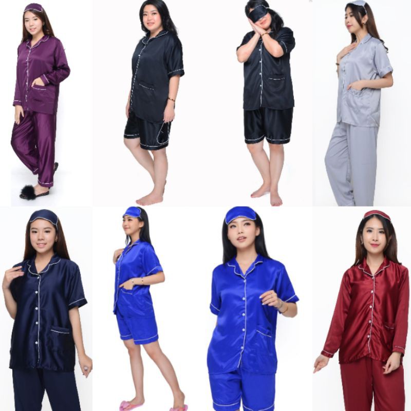 BAJU TIDUR POLOS SATIN LD 108/PIYAMA WANITA DEWASA SETELAN CELANA