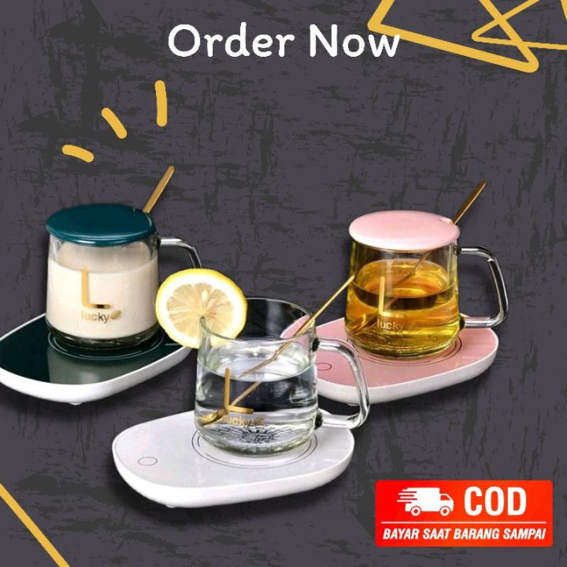 Mug Cangkir Elektrik Set Keramik Pemanas 55 Derajat Penghangat Kopi Teh Cup Coffee Warmer [SS]