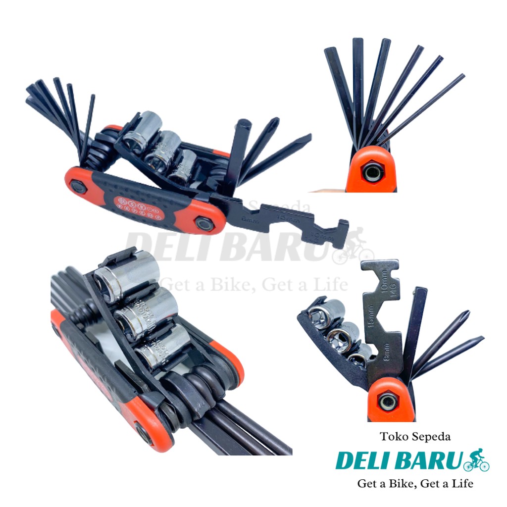 Deli baru Kunci set lipat 15 in 1 mini toolkit sepeda