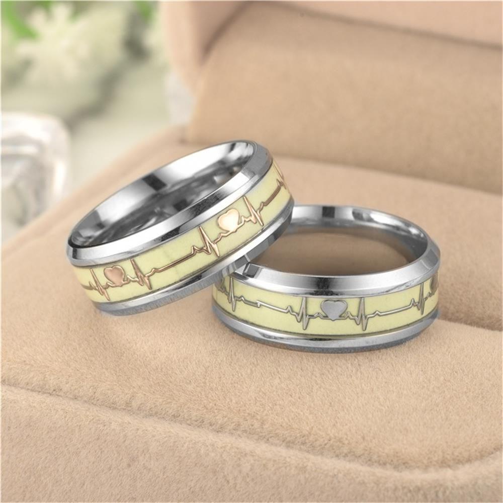 Lily Dark Luminous Ring Perhiasan Pernikahan Stainless Steel Hadiah Hari Valentine Cincin Bercahaya