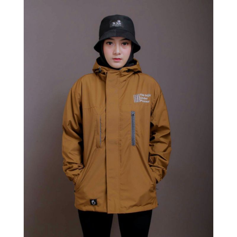 jaket outdoor gunung polos kuning kunyit waterproof