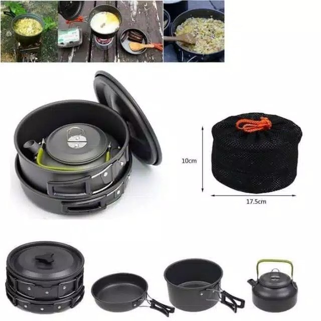 Paket Hemat Cooking Set Plus Teko DS308 &amp; Camping Stove K202 Kemping Outdor