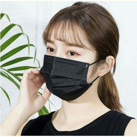 Masker Medis Disposable 3Ply Black Color ( Hitam ) 1Box Isi 50Pcs Masker