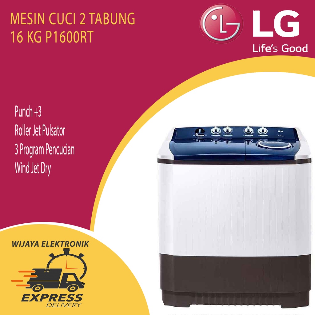 MESIN CUCI 2 TABUNG 16KG LG P1600RT ROLLER JET PULSATOR
