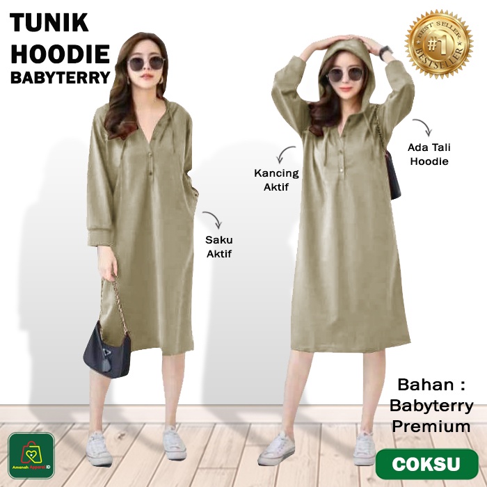 Baju Atasan Wanita TUNIK HOODIE BABYTERRY Big Size All Size / 29057