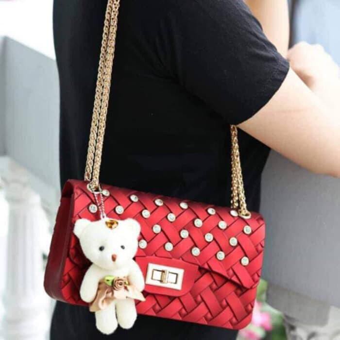 TW 192 Tas Pesta Wanita Jelly Anyaman 001-6A Diamond Tas Import Korean 22cm