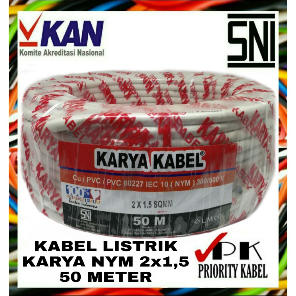 Kabel Listrik Kawat KARYA NYM 2x1,5 2x1.5 50 meter (50m)