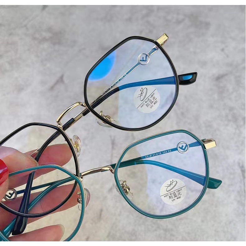 Rowling(ka-162)Frame Kacamata Retro Terbaru Poligonal Tidak teratur Wanita Pria Import anti Radiasi Blue Light Kacamata Fashion