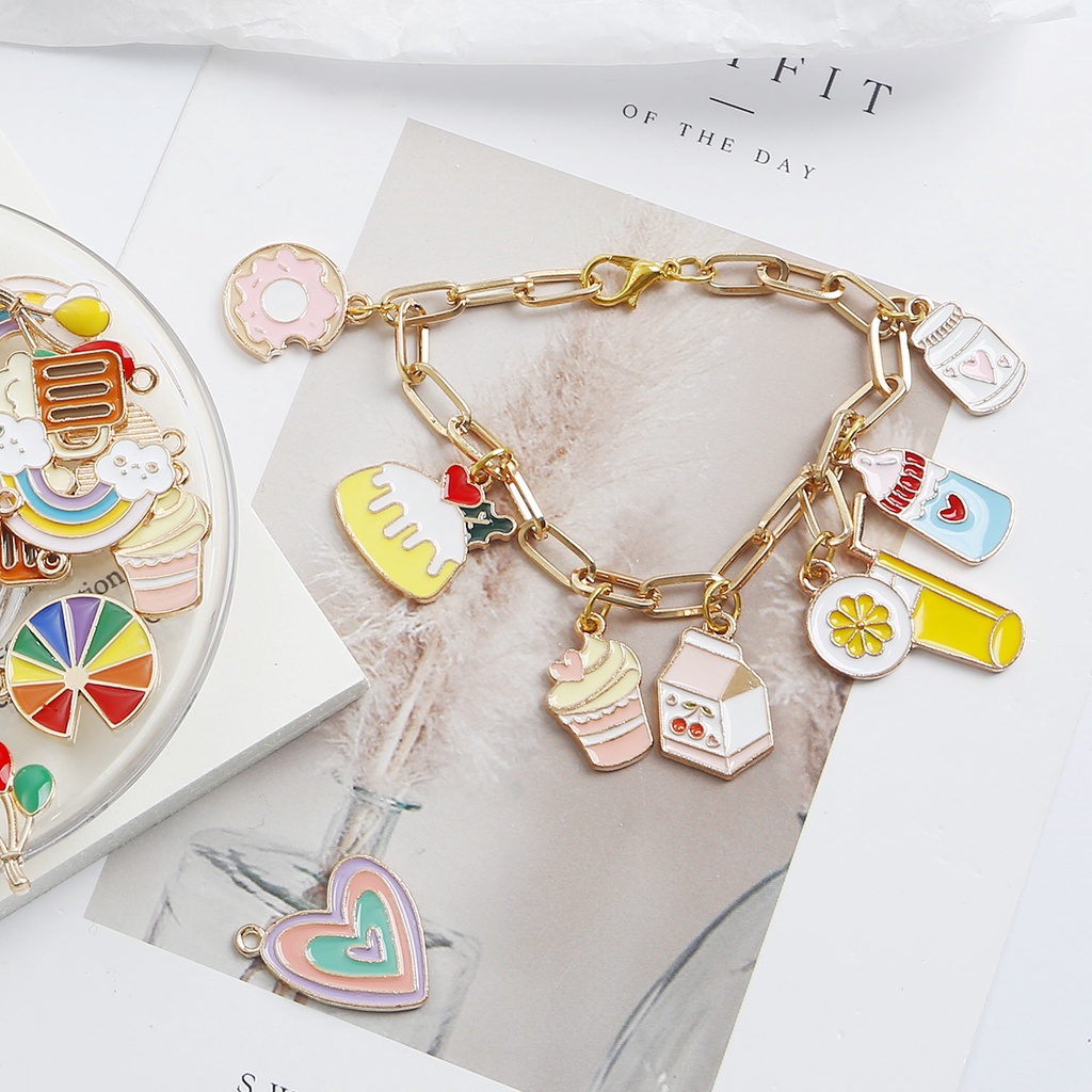 4pcs Warna Cream Enamel Alloy Metal Charms Bunga Tanaman Bintang Liontin Warna Pelangi Untuk Gelang Anting Perhiasan DIY Aksesoris