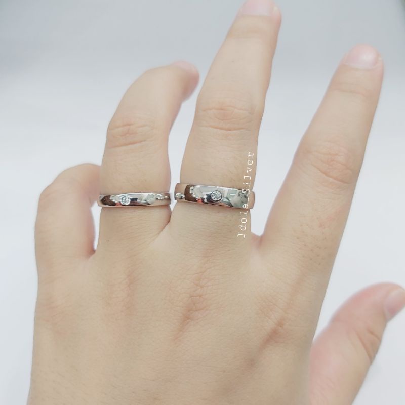 CINCIN PERAK ASLI PRIA WANITA SILVER 925 LAPIS EMAS PUTIH MODEL CINCIN POLOS 1 PERMATA - CINCIN PERAK PASANGAN