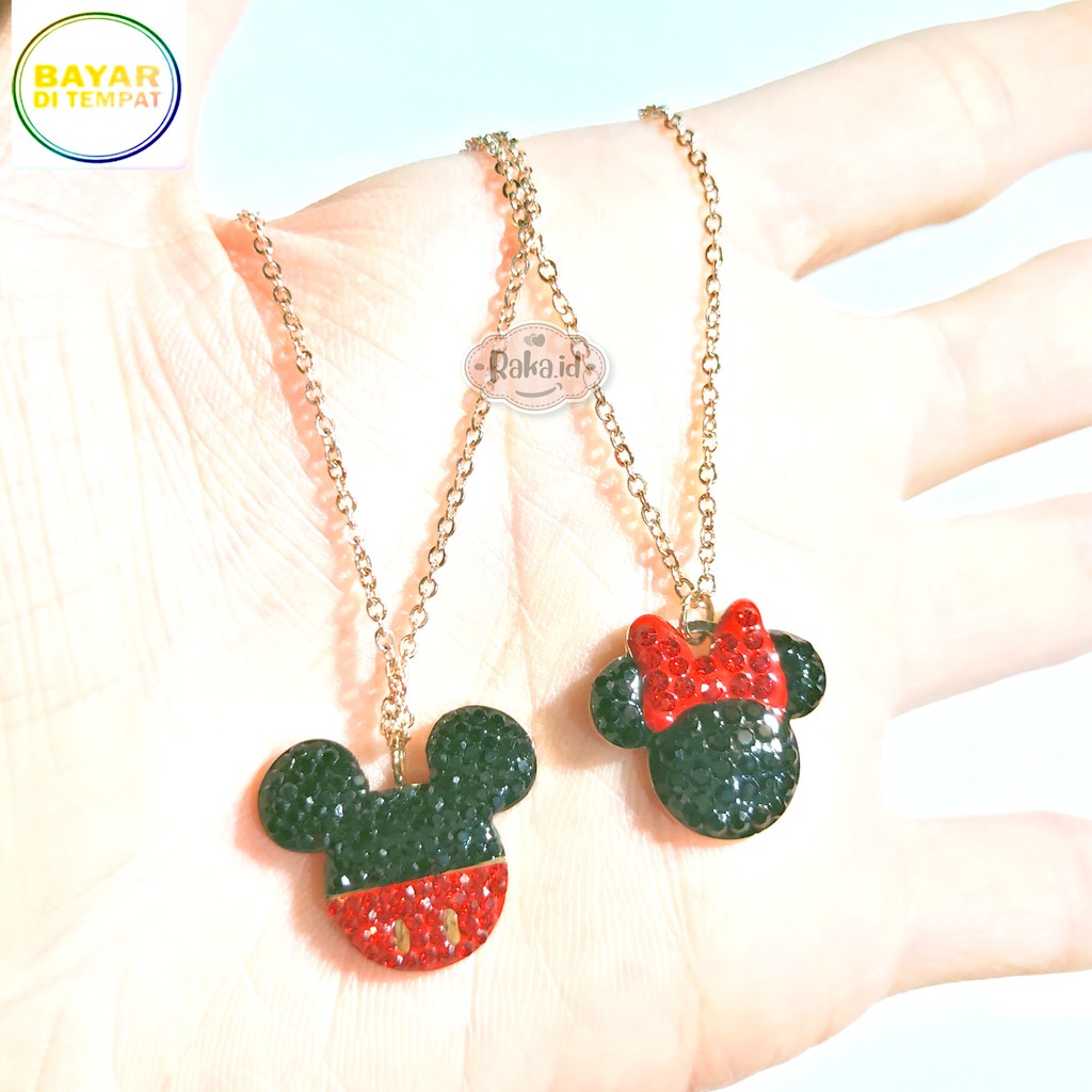 RAKA Acc - Kalung Wanita Kalung Titanium Dewasa Mickey Minnie Hitam Merah Perhiasan Cantik 496
