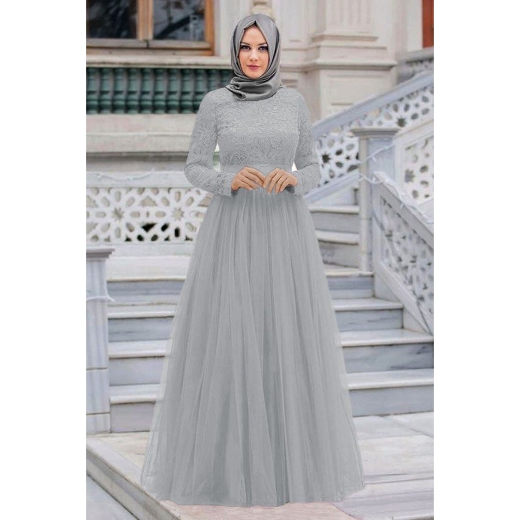 FLASH GAMIS PESTA BRUKAT ABU / GAMIS SYARI TERBARU / MAXI DRESS BRUKAT MasDonaStore