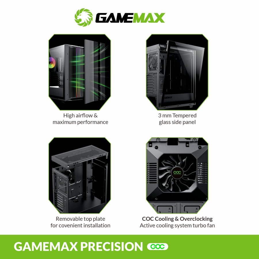 Gamemax Casing PC Gaming PRECISION E-ATX Mid Tower