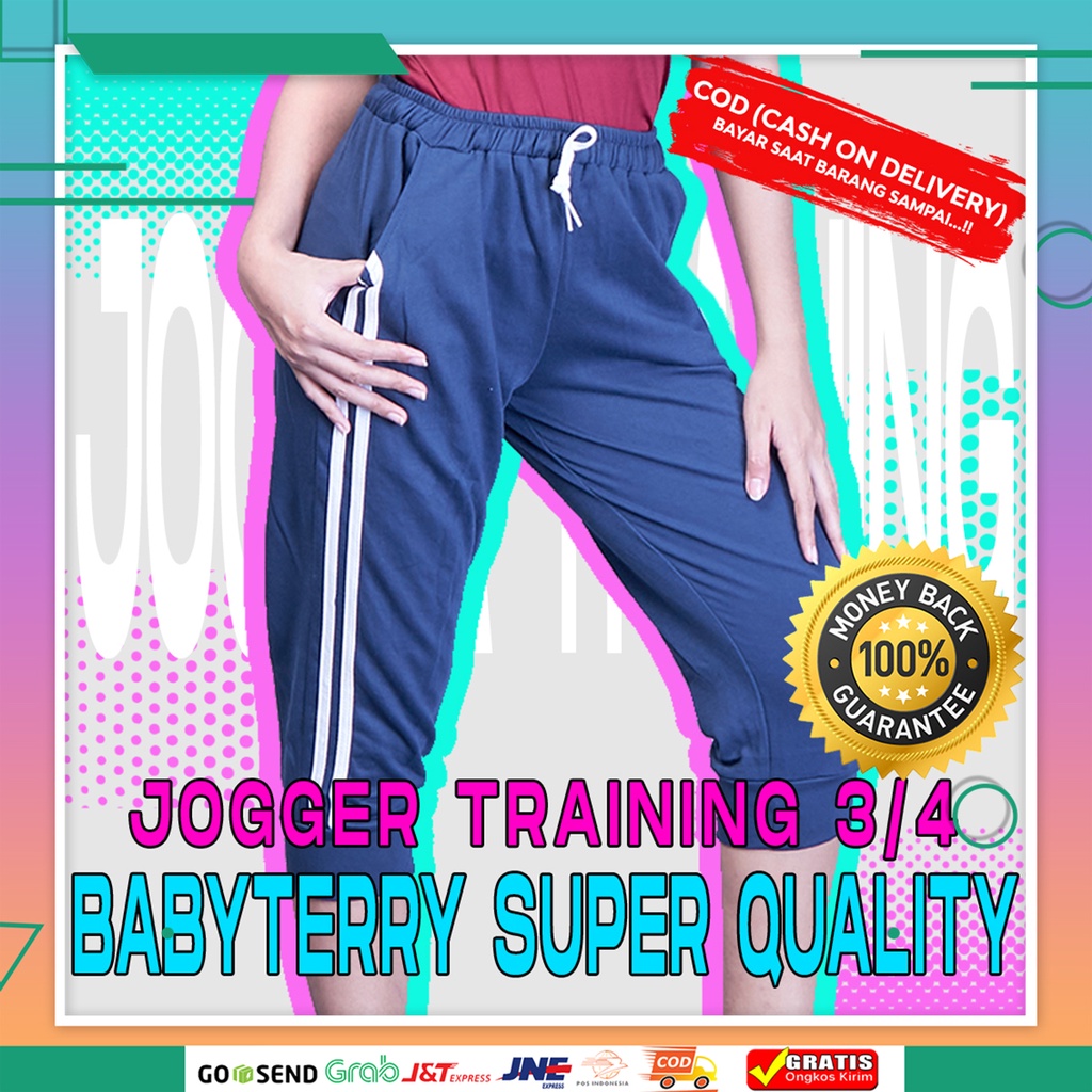 Celana Senam Training Olahraga 3/4 Wanita Bahan Babyterry Super Size Jumbo L XL XXL