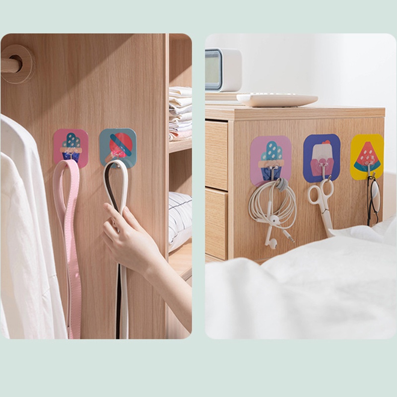 2 Pcs Home Cartoon Creative Seamless Wall Hanging Storage Hooks / Nail-Free Space Saving Self Adhesive Rack Hanger for Kitchen,Bathroom