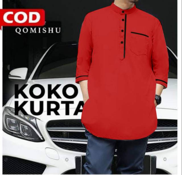 TOTOTAshop.Baju koko KURTA.Bahan cotton premium.Lengan 7/8 ada kantong kiri kanan dan di dada.