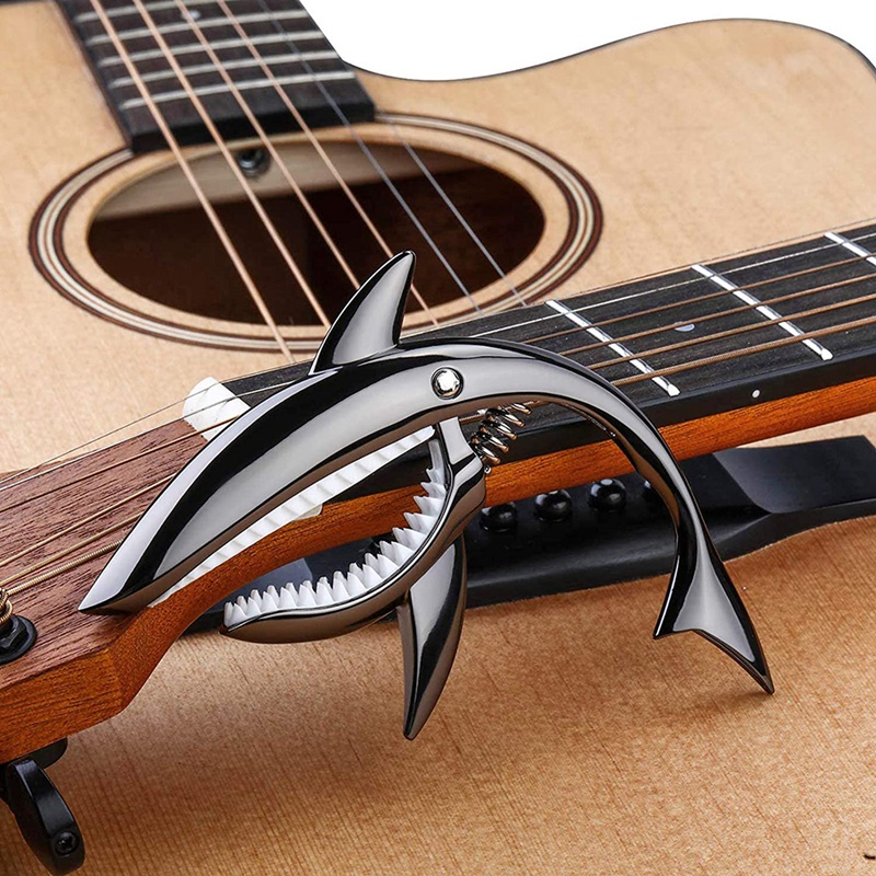 Shark Guitar Capo Zinc Alloy Capo for Acoustic Electric Classical Guitars and Bass Ukulele Capo with Pick,Gold