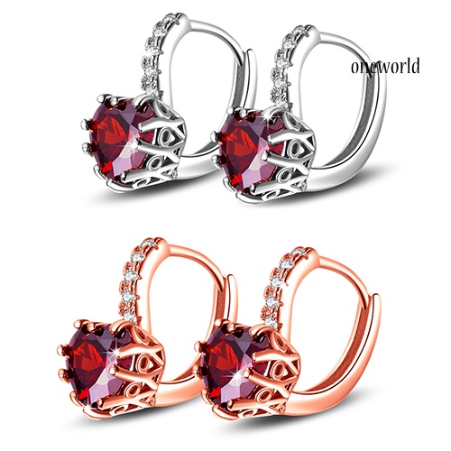 OW@ Women Fashion Cubic Zirconia Love Heart Ear Cuff Leverback Earrings Party Jewelry