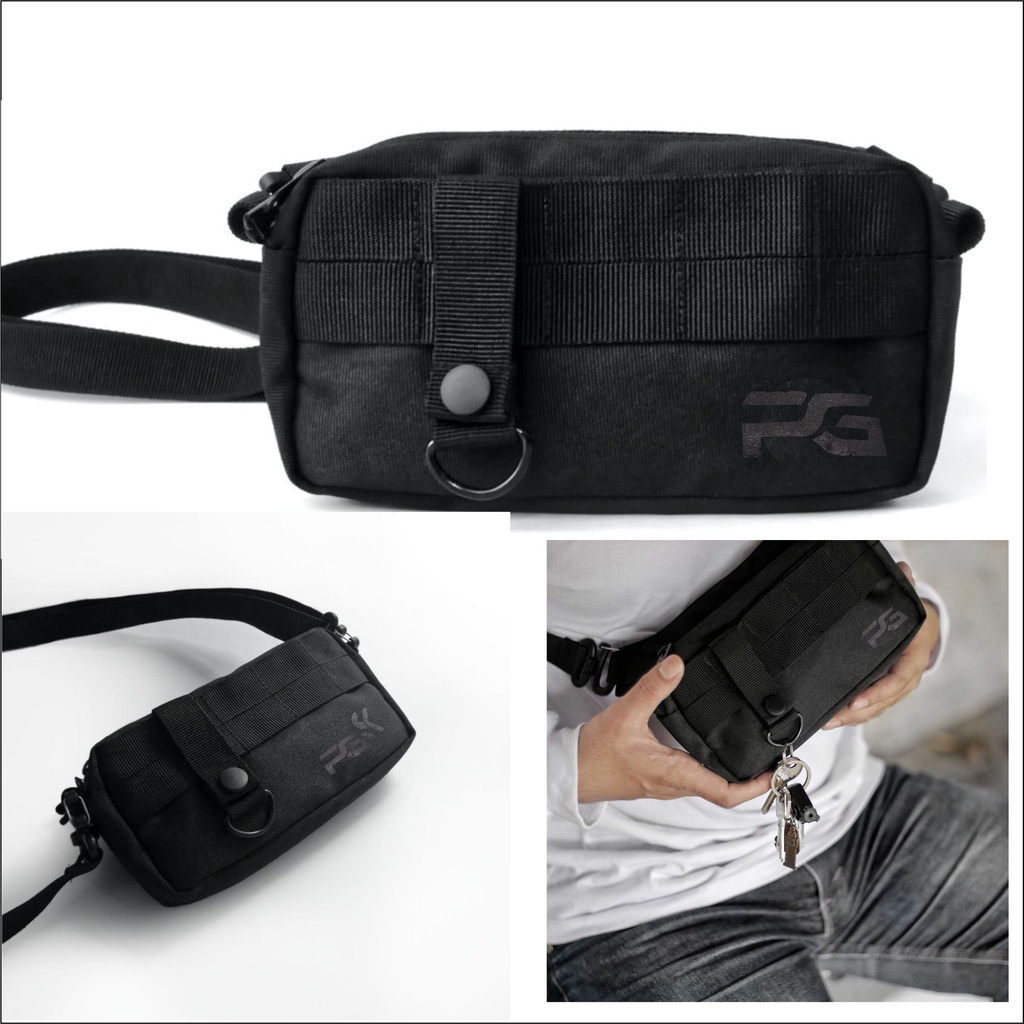 Tas Selempang Pria Slingbag Black Series Model Polos Kasual - PG - 8831