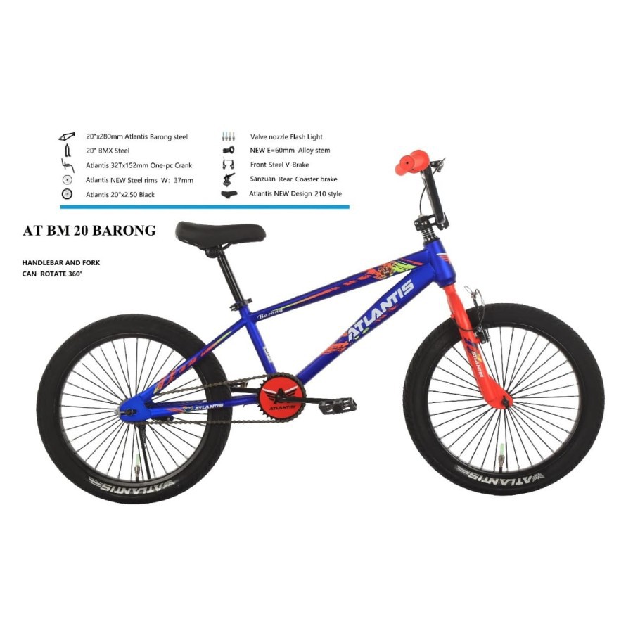 Sepeda Anak BMX 20 Inch ATLANTIS BARONG Stang bisa mutar 360 derajat Ban Besar Garansi Kredit SNI-3