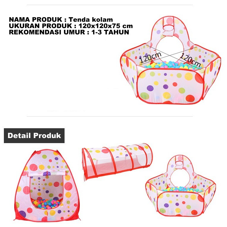 Mainan Tenda Anak Terowongan 4 in 1 + Kolam + Ring Basket Mainan Keranjang Mandi Bola Anak