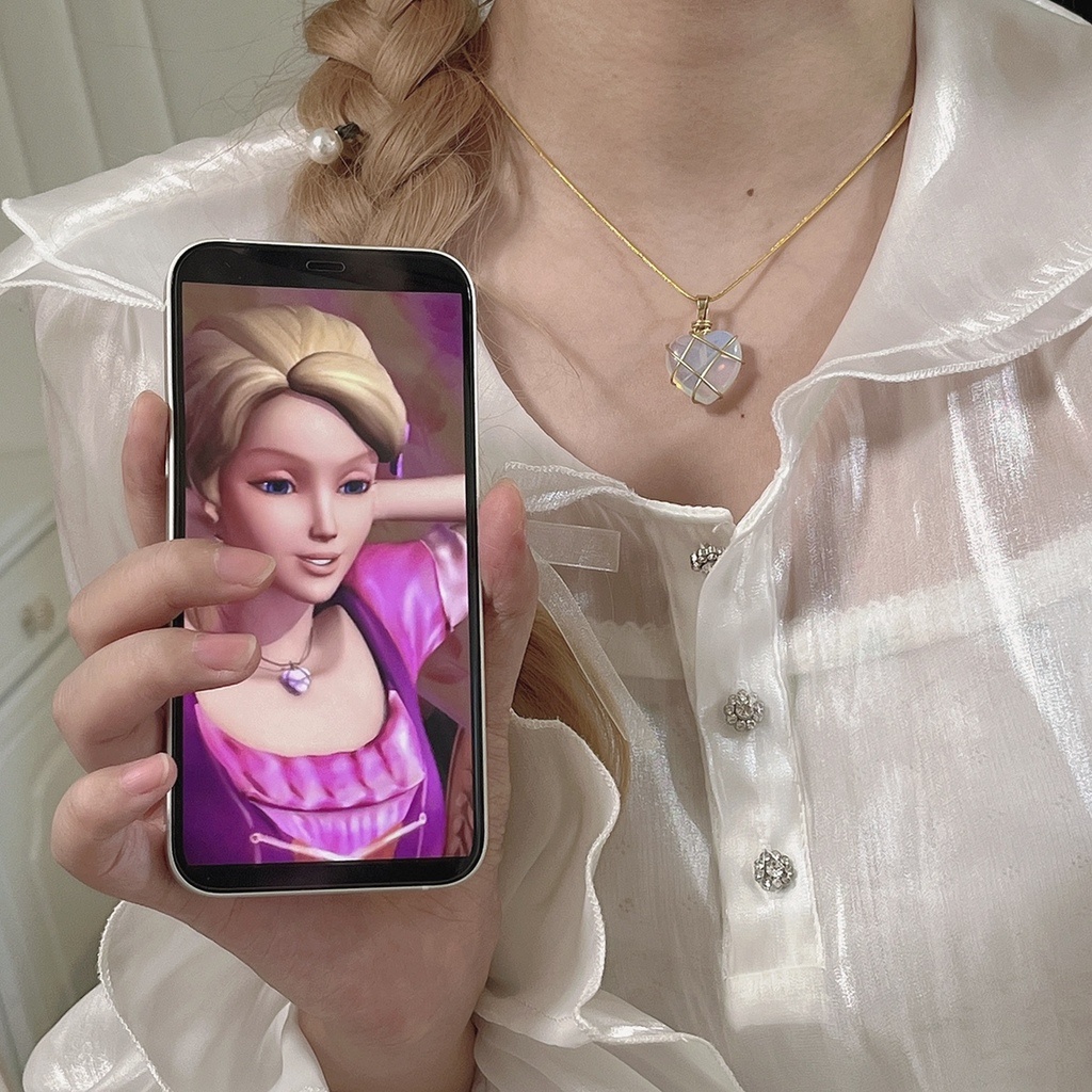 Barbie Kalung Rantai Dengan Liontin Batu Opal Simpel Untuk Wanita