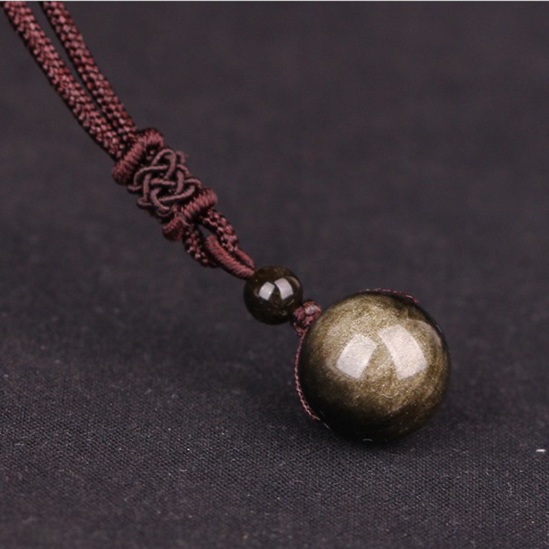 Lucky Bead 16Mm Obsidian Sandstone Agate Smoky Quartz Necklace Pendant Natural Genuine Crystal