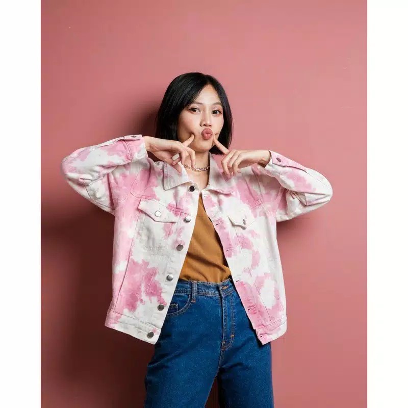 CROPTY JAKET JEANS TIEDYE WANITA // TIEDYE JAKET JEANS // JAKET JEANS WANITA TIE DYE .-1