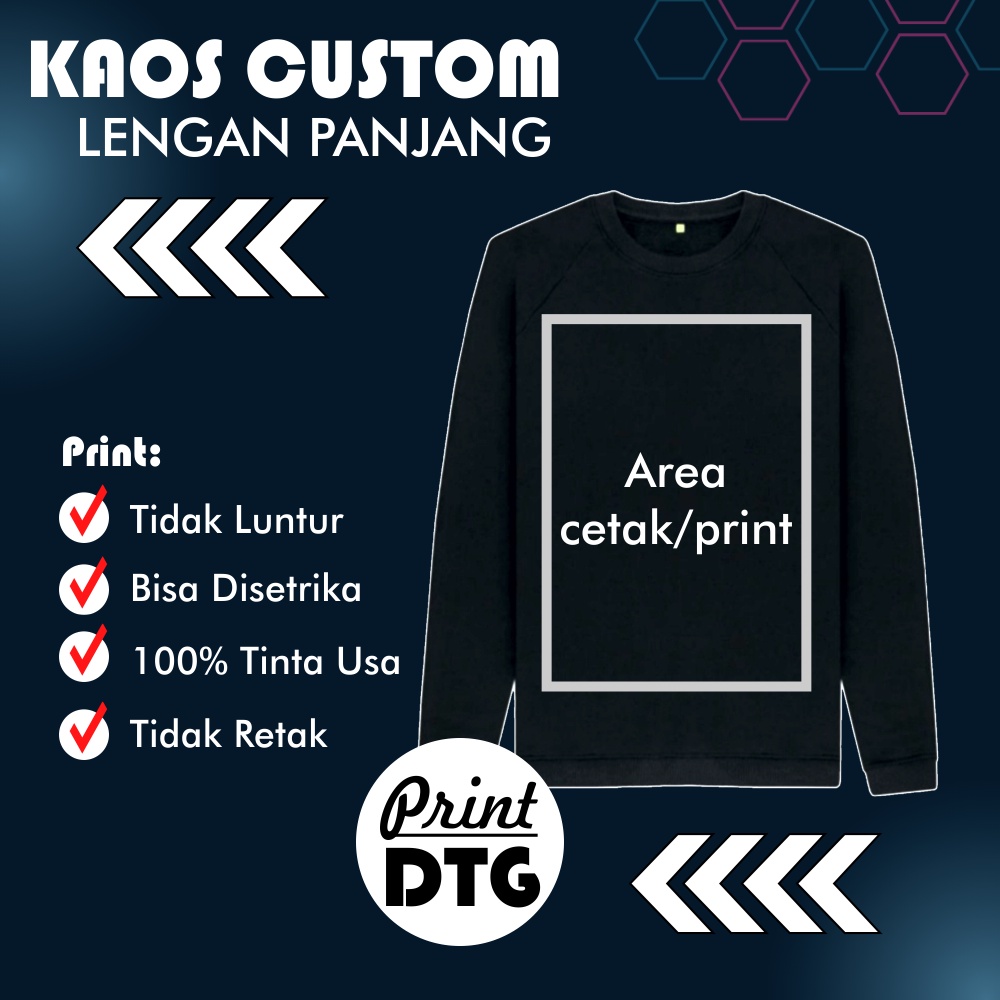 Sablon T Shirt Kaos custom DTG Satuan Lengan Panjang - Kaos Sablon Custom desain sendiri