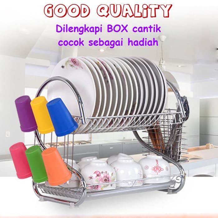 PROMO !!! RAK PIRING Stainless Minimalis 2 Susun Tingkat Peralatan Dapur serbaguna cod