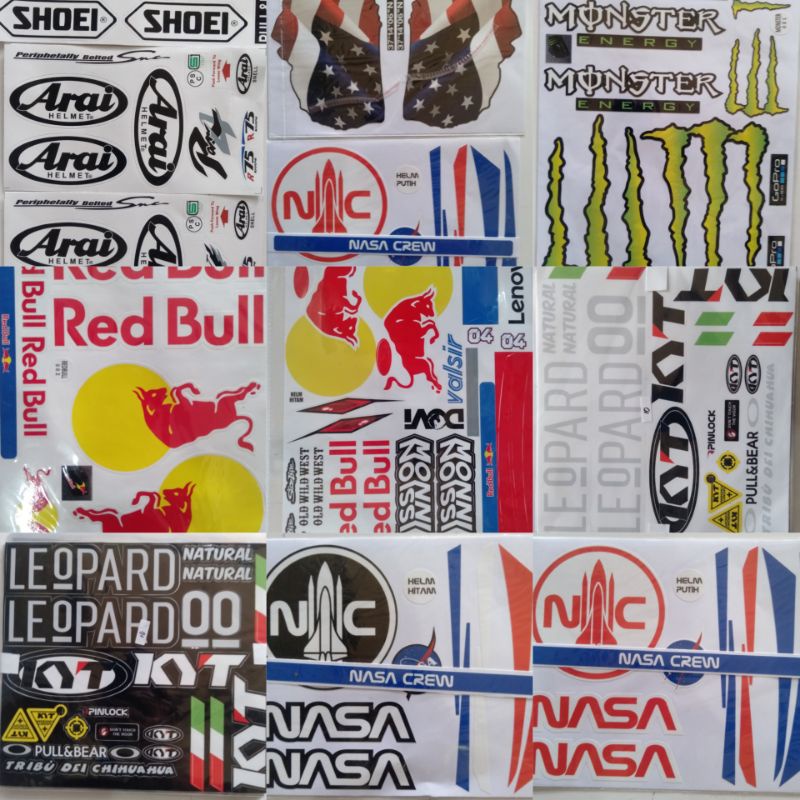 (BISA COD) Stiker helm full face full set lengkap sesuai foto  arai Redbull AGV ink kyt hologram mon