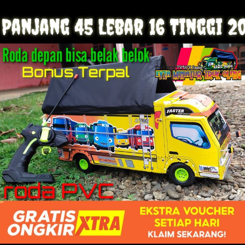 Mainan anak-anak mobil Truk Oleng RC Triplek besar Terpal Lampu slime anak laki-laki triplek kayu