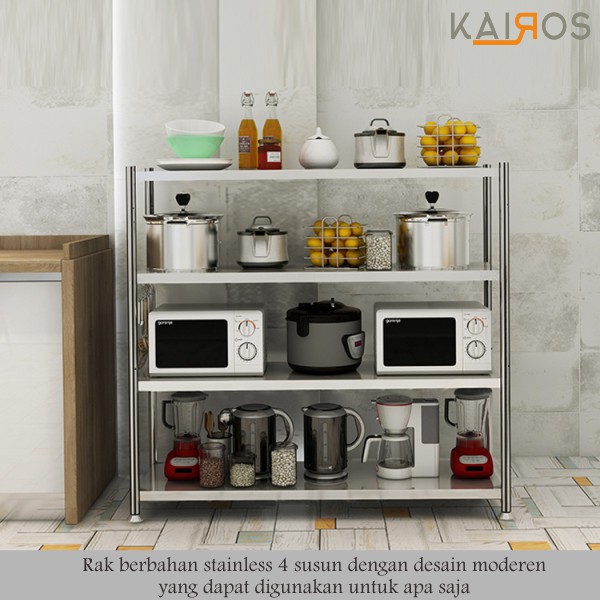 Rak Susun Dapur Serbaguna Microwave Stainless Steel Tempat Penyimpanan Oven Panci Alat Dapur 4 Susun