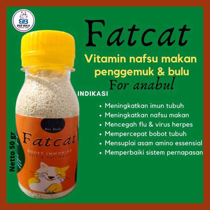 fatcat vitamin serbuk untuk nafsu makan imun tubuh kucing 50gram