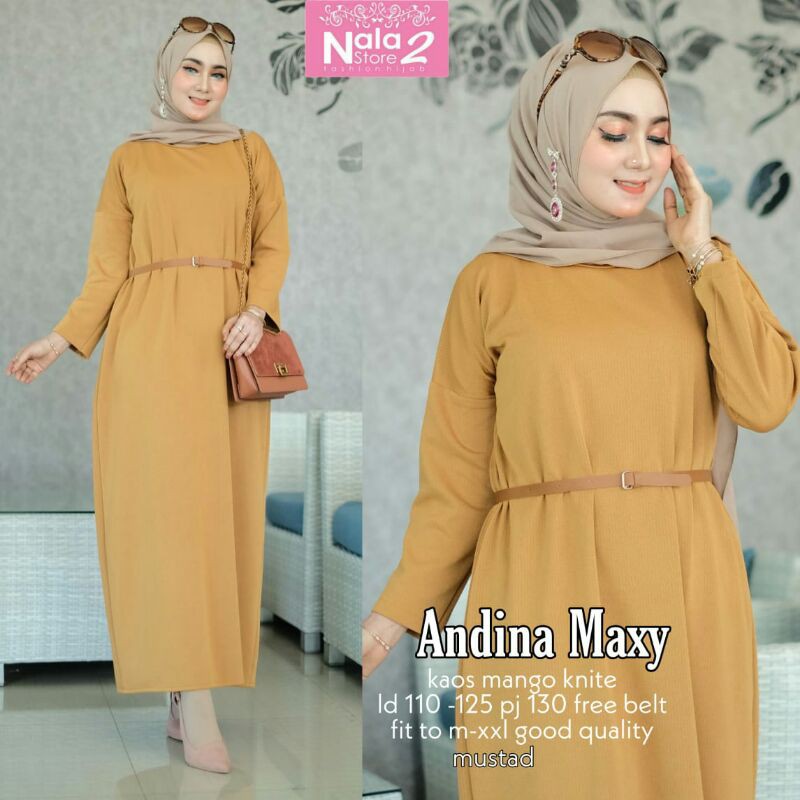 Gamis Kaos LD 110 125 Andina Maxy By Nala 2 Kaos Mango Knit Free Belt
