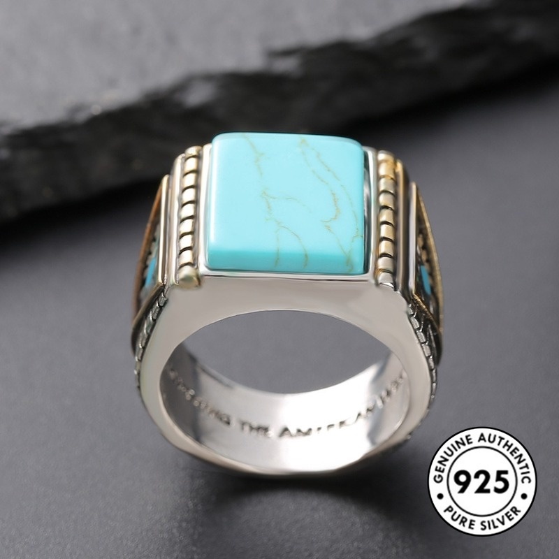 Cincin Lapis Silver S925 Desain Bulu Warna Emas Untuk Pria