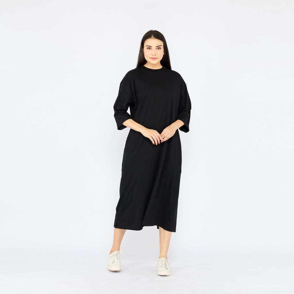 Atasan Dress Oversize Wanita Muslim 7/8 LD130 super comfy Hitam