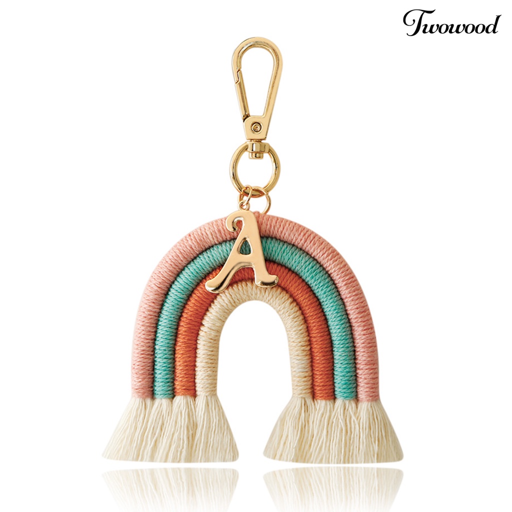 Gantungan Kunci Bentuk Pelangi Bahan Alloy Dengan Tali Katun Gaya Nordic Untuk Anak Perempuan