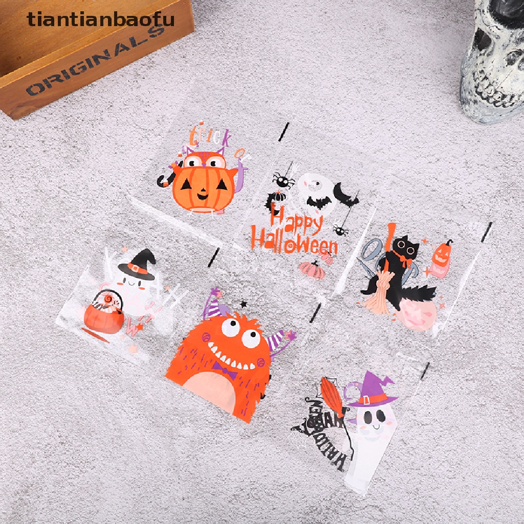 100pcs Tas Permen Desain Hantu Halloween Untuk Dekorasi Pesta