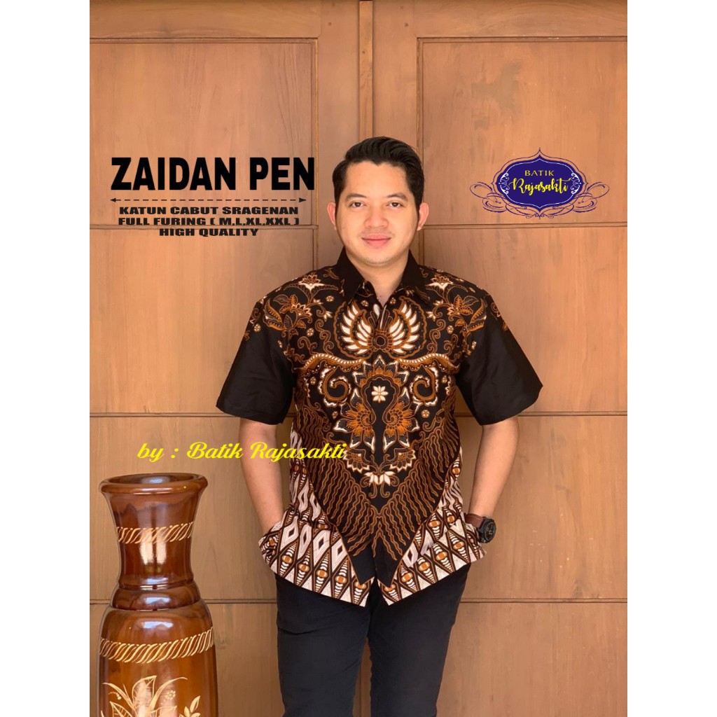 ZAIDAN Kemeja Batik Pria Lengan Pendek Katun Halus FULL FURING Rajasakti