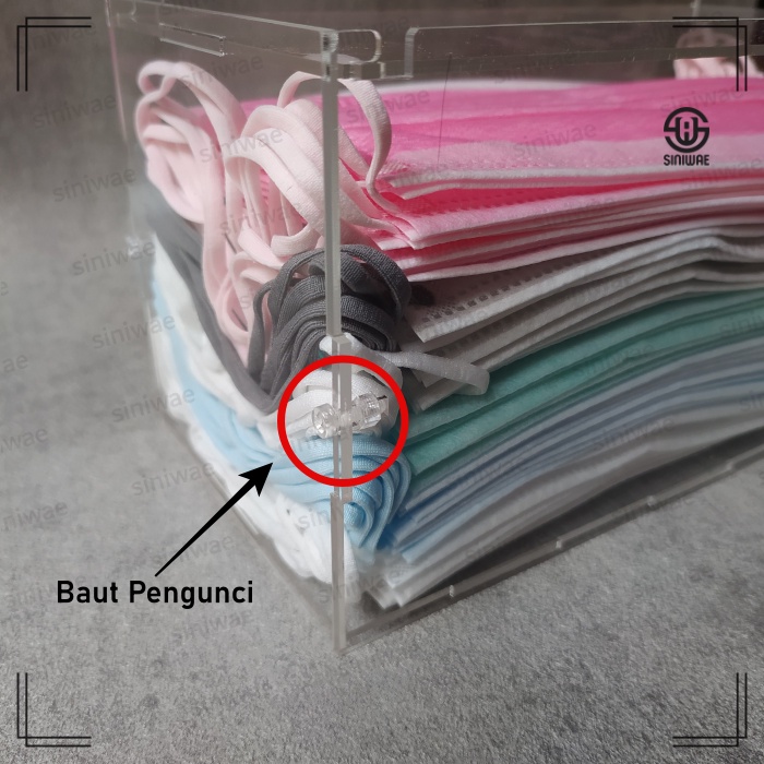 Kotak Masker Media Akrilik Bongkar Pasang Sliding Engsel Tempat Masker 21x10x10