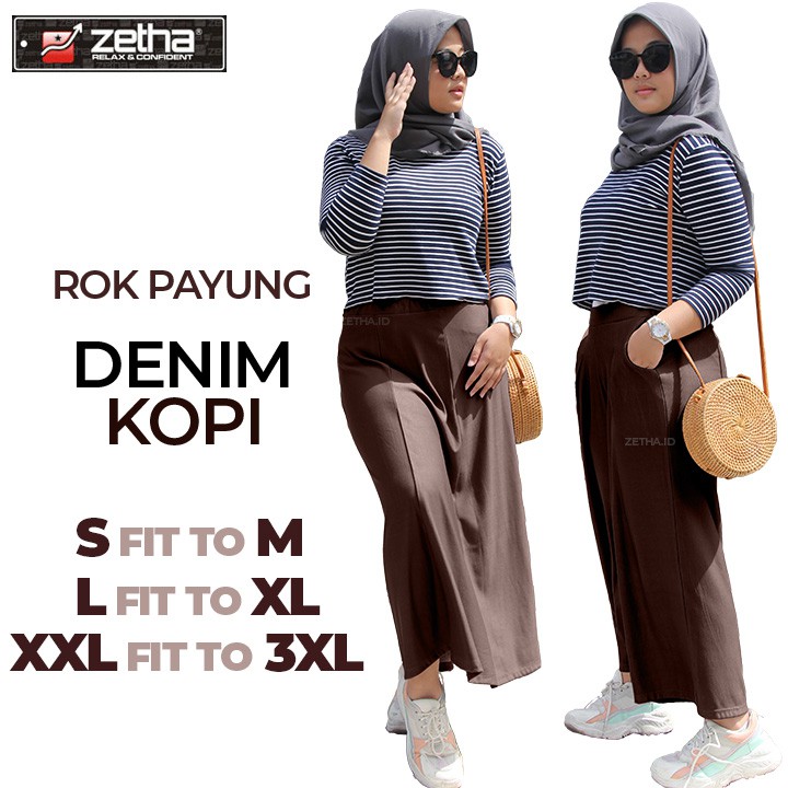 Rok payung denim kopi zetha