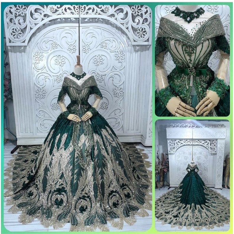 REAL PICT GAUN PENGANTIN HIJAU BOTOL