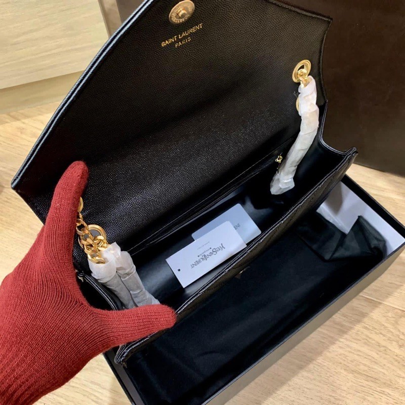 TAS YvesSaintLaurent College Top Handle Leather Shoulder Bag in Black Textured SS19#8013