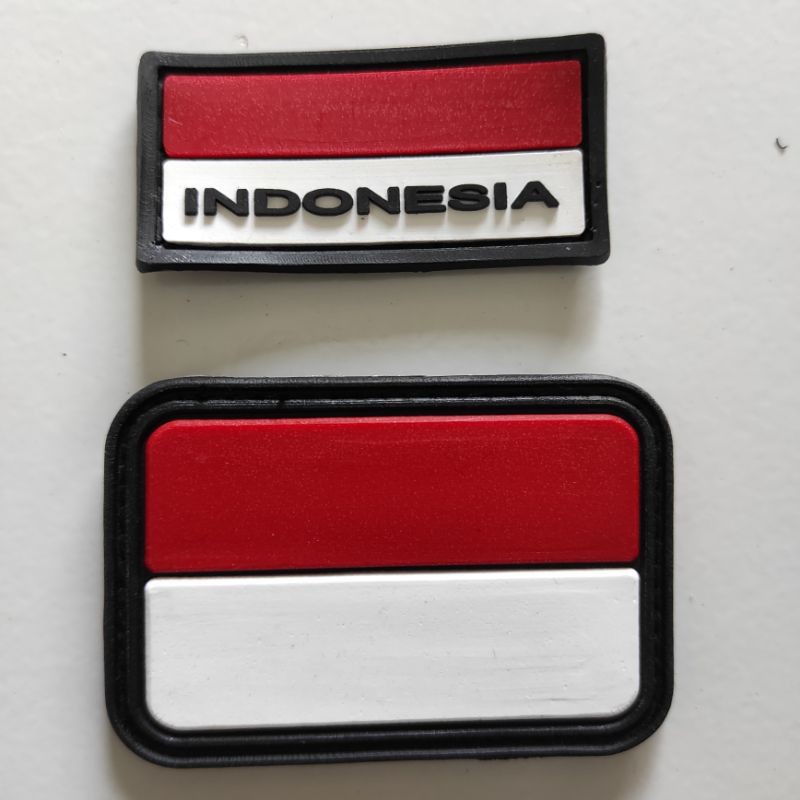 PATCH RUBBER SATU SET BENDERA MERAH PUTIH BESAR+BENDERA INDONESIA KECIL/TEMPELAN EMBLEM KARET VELCRO