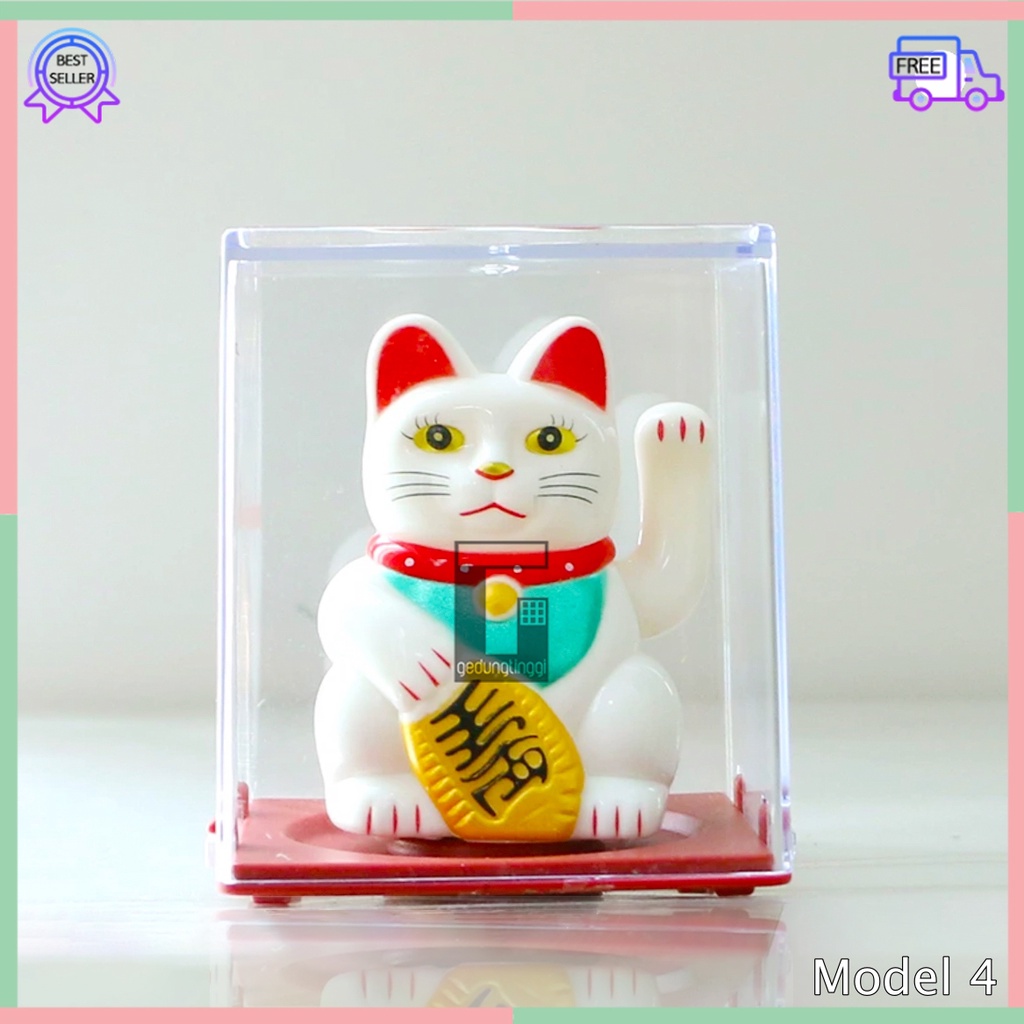 Patung Pajangan Boneka Hiasan Mainan Kucing Hoki Lucky Cat Maneki Neko Maneki Neko Dewa Chaisen Chai Cai Sen Caisen Ye Dewi Rejeki Rezeki Keberuntungan Tangan Goyang Gerak Bergerak China Cina Jepang Dashboard Mobil Mini Kecil Solar No Baterai Batrei Batre