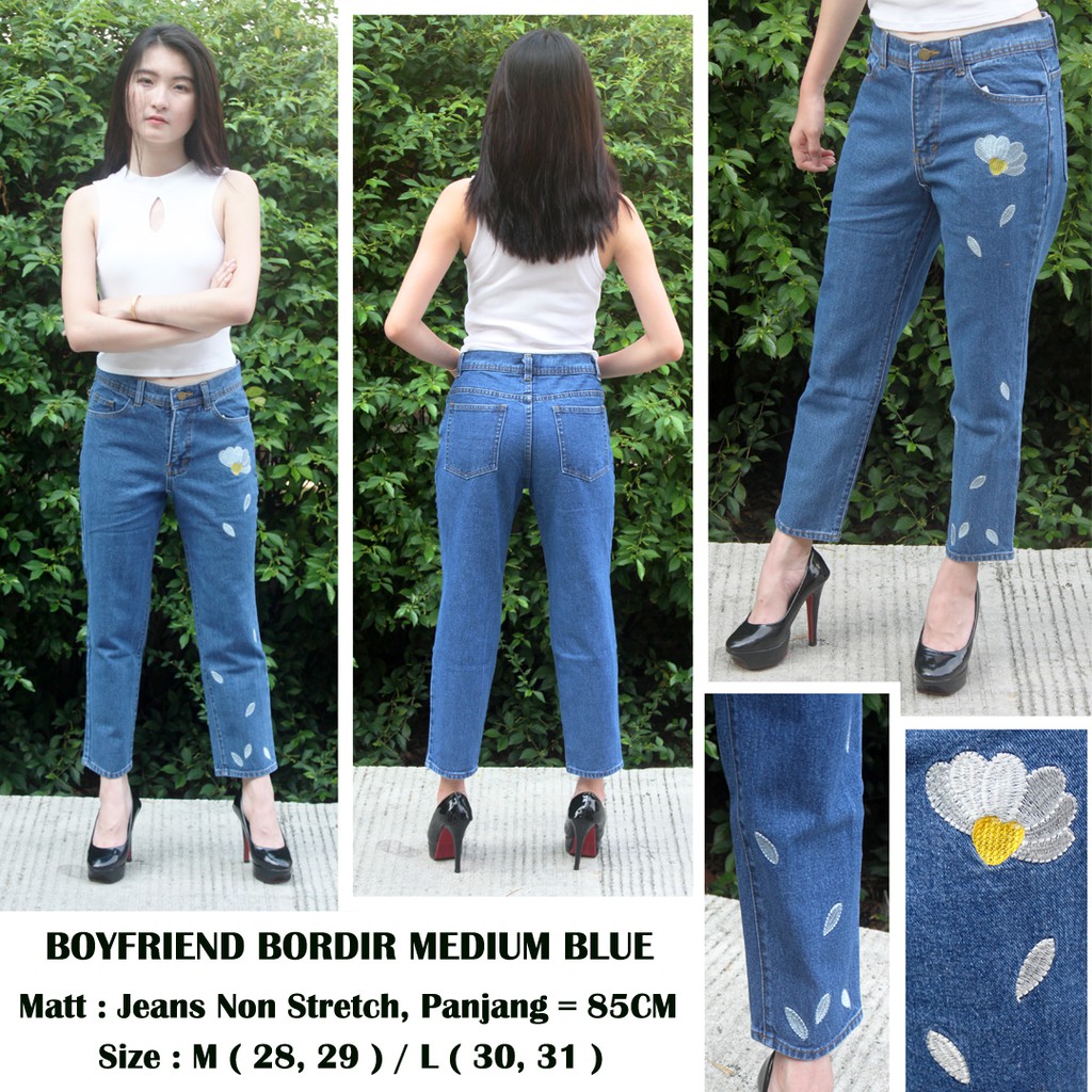  Celana  Boyfriend  Jeans Wanita Boyfriend  Bordir Medium  Blue 